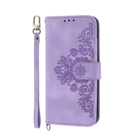 Чехол-книжка Skin-feel Flowers Embossed для Samsung Galaxy M55 - фиолетовый