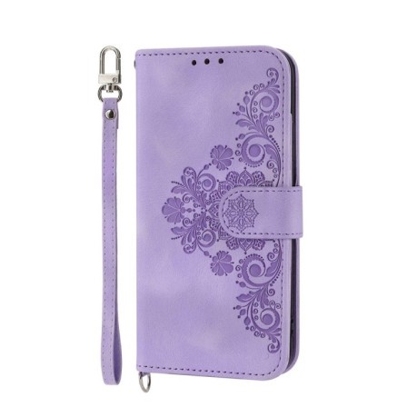 Чехол-книжка Skin-feel Flowers Embossed для Samsung Galaxy S24 Ultra 5G - фиолетовый