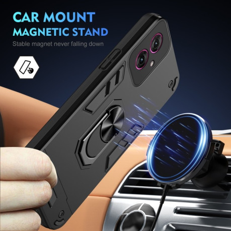 Ударозащитный чехол Shockproof Metal Ring Holder для Motorola Moto G55 - черный