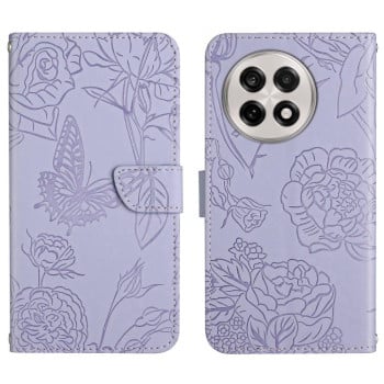 Чехол-книжка Butterfly Peony Embossed для OnePlus 13 - фиолетовый
