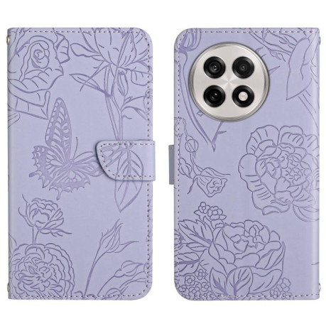 Чохол-книжка Butterfly Peony Embossed для OnePlus 13 - фіолетовий