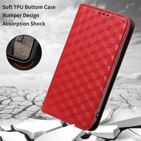 Чехол-книжка Cubic Grid Texture Flip Leather для Xiaomi Redmi Note 14 4G 164.84mm - красный