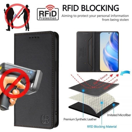 Чехол-книжка RC01 Dual-Folded Magnetic Suction RFID Leather на Infinix Hot 50i 5G / Smart 9 4G - черный