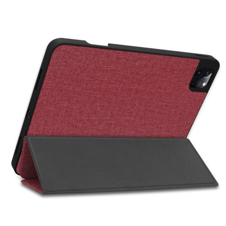 Протиударний чохол-книжка Fabric Denim на iPad Pro 12.9 inch 2020 -винно-червоний