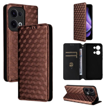 Чехол-книжка Cubic Grid Texture Flip Leather для OPPO Reno13 5G - коричневый