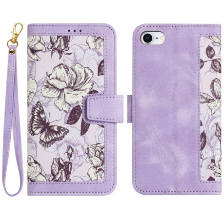 Чехол-книжка Floral Pattern Leather для iPhone 16e - фиолетовый
