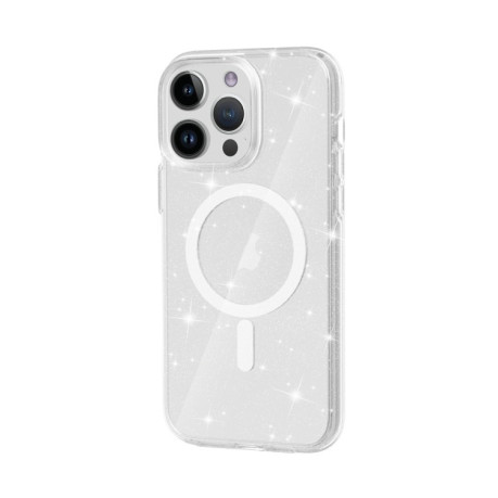 Противоударный чехол Terminator Style Glitter Powder MagSafe Magnetic для iPhone 15 Pro Max - белый