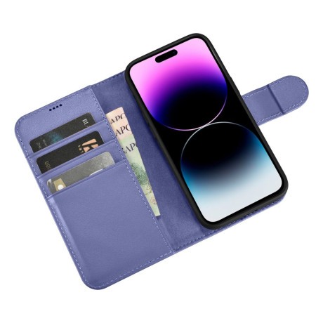 Кожаный чехол-книжка iCarer Wallet Case 2in1 для iPhone 14 Pro Max - фиолетовый