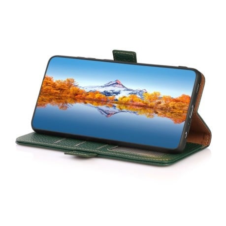 Кожаный чехол-книжка KHAZNEH Genuine Leather RFID для Samsung Galaxy A03/A04E - зеленый