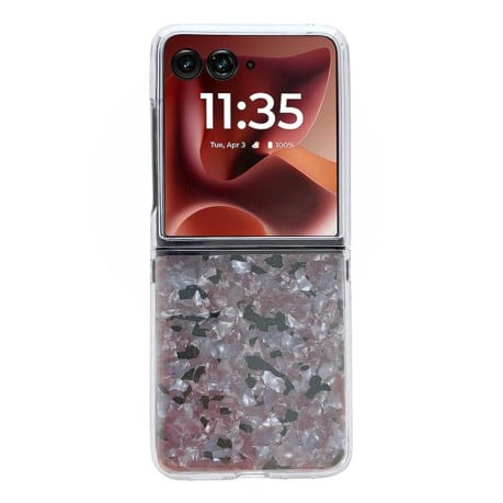Противоударный чехол Pearlescent Shell Texture для Motorola Razr 60 Ultra - розово-зелений