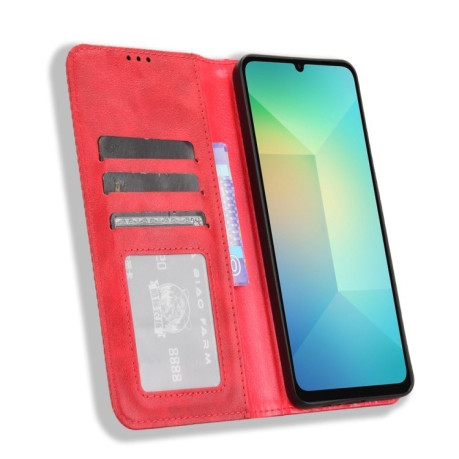 Чохол-книжка Magnetic Buckle Retro Crazy Horse Texture для Samsung Galaxy A06 - червоний