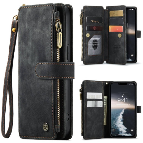Кожаный чехол-кошелек CaseMe-C30 для iPhone 15 Plus - черный