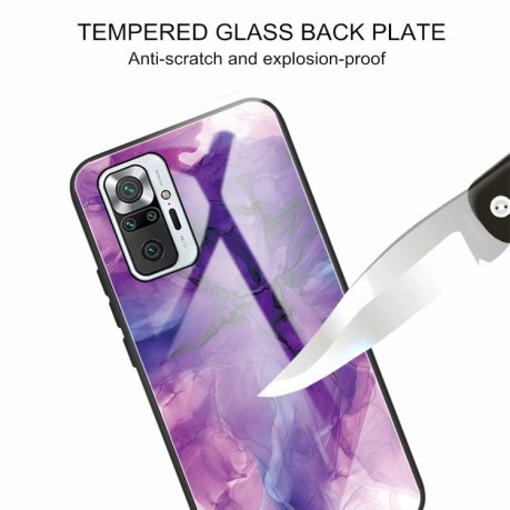Противоударный стеклянный чехол Marble Pattern Glass на  Xiaomi Redmi Note 10 Pro / Note 10 Pro Max -  Abstract Purple