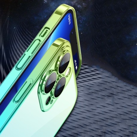 Противоударный чехол Electroplated Gradient для iPhone 14 - сине-зеленый