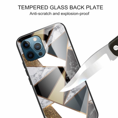 Противоударный стеклянный чехол Marble Pattern Glass на iPhone 13 Pro Max - Rhombus Golden
