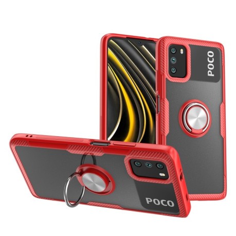 Противоударный чехол Acrylic Ring Holder на Xiaomi Poco M3 - красный