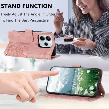 Чехол-книжка Tulips Embossed Leather для Xiaomi Redmi Note 14 4G 164.84mm - розовый