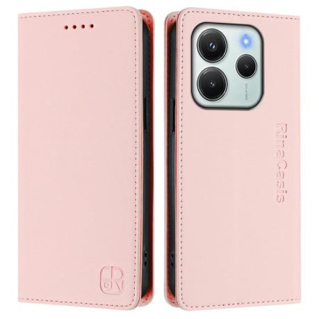 Чехол-книжка RC01 Dual-Folded Magnetic Suction RFID Leather на Xiaomi Redmi Note 14 4G 164.84mm  - розовый