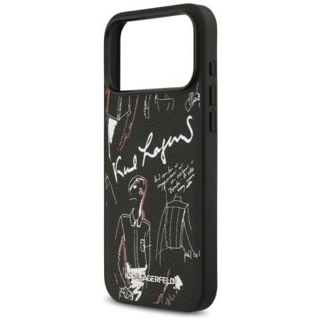 Оригинальный чехол Karl Lagerfeld Grained Pattern&amp;Logo с MagSafe на iPhone 17 Pro Max - Black