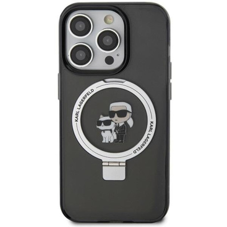 Оригинальный чехол Karl Lagerfeld Ring Stand Karl Choupette MagSafe для iPhone 15 Pro Max - black(KLHMP15XHMRSKCK)