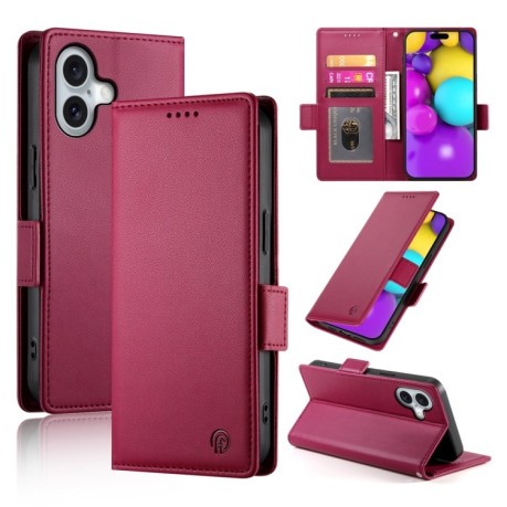 Чохол-книжка Side Buckle Magnetic Frosted Leather для iPhone 16 - винно-червоний