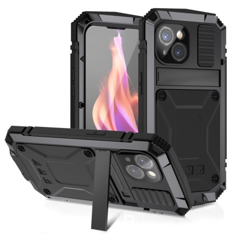 Противоударный металлический чехол R-JUST Dustproof на iPhone 15 Plus - черный