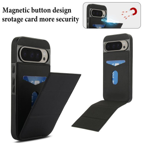 Протиударний чохол Tri-fold Holder Leather Phone Case with Card Slot для Google Pixel 9 / 9 Pro - чорний