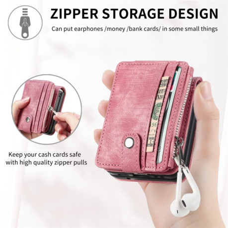 Противоударный чехол Skin-feel Zipper Wallet для Samsung Galaxy Flip 5 - розовое золото