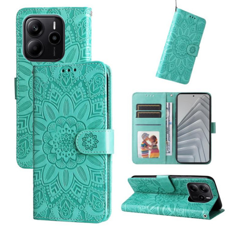 Чехол-книжка Embossed Sunflower для Xiaomi Redmi Note 14 4G 164.84mm - зеленый