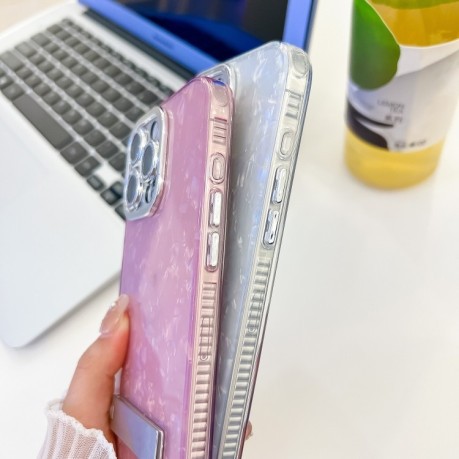 Противоударный чехол Plating Glitter Texture TPU with Lens Film для iPhone 16 Pro - Pink Tinfoil Texture