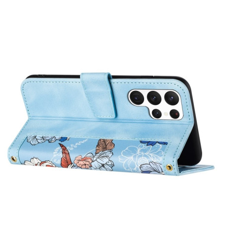 Чехол-книжка Floral Pattern Leather для Samsung Galaxy S25 Ultra 5G - голубой