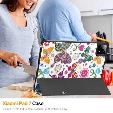 Чехол-книжка Custer Painted 3-Fold Stand Leather Smart для Xiaomi Pad 7 / 7 Pro - Butterfly
