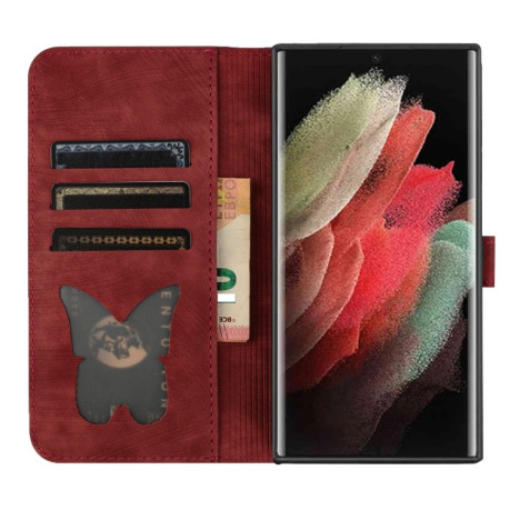 Чохол-книжка Cat Embossing Pattern  для Samsung Galaxy S25 Ultra 5G - червоний