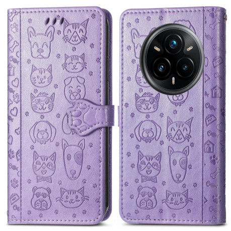Чехол-книжка Cat and Dog для Realme 14 Pro+ - фіолетовий