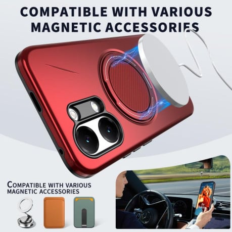 Чохол Metal Rotation Holder MagSafe TPU Hybrid PC з металевим поворотним тримачем і MagSafe на Xiaomi Redmi Turbo 5 Max 5G / Poco X8 Pro Max 5G — червоний