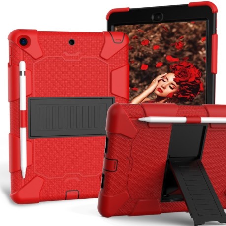 Протиударний чохол Two-Color Silicone Protection з тримачем для стілусів на iPad 9/8/7 10.2 (2019/2020/2021) - червоний