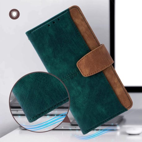 Чохол-книжка Color Stitching Skin Feel із захистом від сканування RFID та магнітним хлястиком на Realme C71 4G - зелений