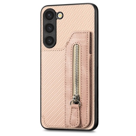 Противоударный чехол Carbon Ffiber Flip Zipper Wallet для Samsung Galaxy S23+Plus 5G - хаки