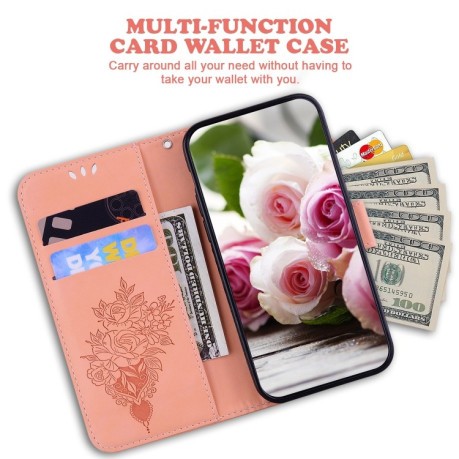 Чехол-книжка Butterfly Rose Embossed для OPPO A98 5G / F23 5G India - розовый