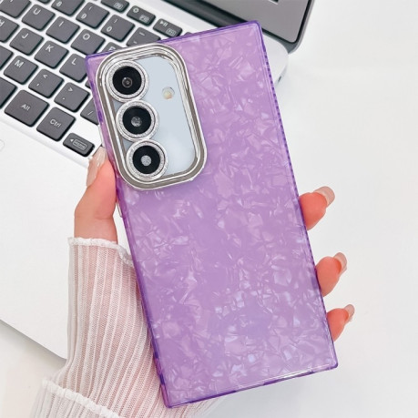 Противоударный чехол Plating Glitter Texture TPU with Lens Film для Samsung Galaxy S25 5G - Purple Shell Pattern