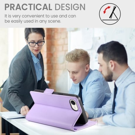 Чехол-книжка Side Buckle Magnetic Frosted Leather для iPhone 16e - фиолетовый