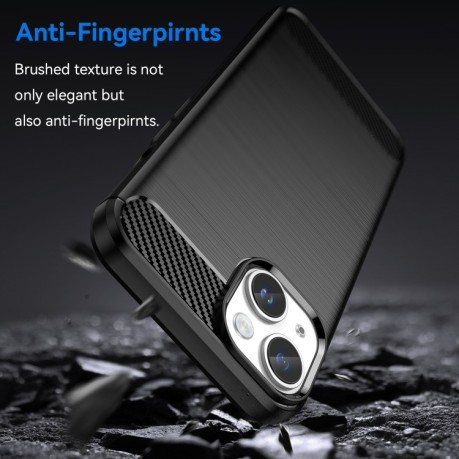 Противоударный чехол Brushed Texture Carbon Fiber на iPhone 15 - черный