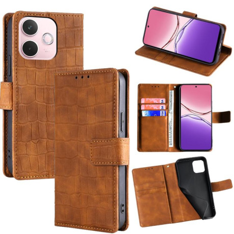 Чехол-книжка Skin Feel Crocodile Texture для OPPO A5 Pro 5G - коричневый