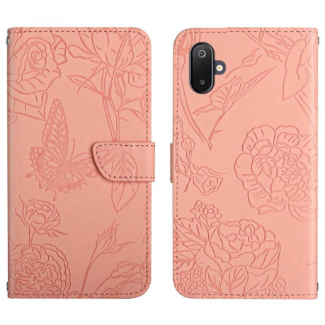 Чехол-книжка Embossed Butterfly для Samsung Galaxy M06 5G - розовый