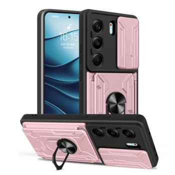 Чехол со шторкой на камеру Sliding Camshield и подставкой на Tecno Camon 40 — розовое золото
