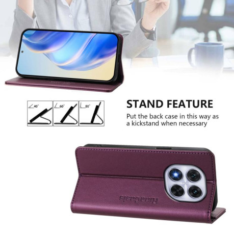 Чехол-книжка RC01 Dual-Folded Magnetic Suction RFID Leather на Xiaomi Redmi Note 14 Pro 4G - фиолетовый