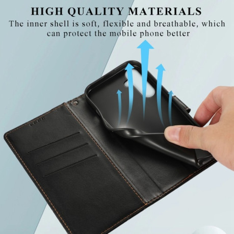 Чохол-книжка PU Genuine Leather Texture Embossed Line для Samsung Galaxy M55 - чорний
