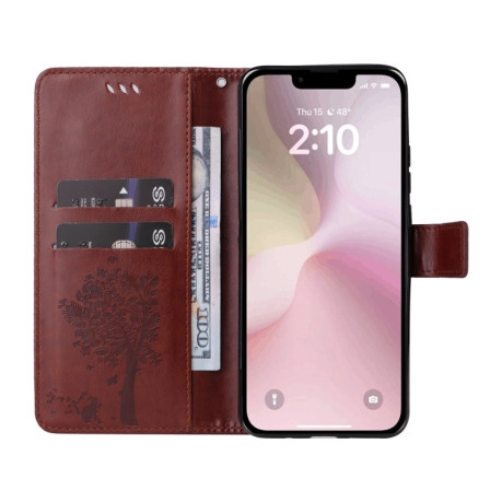 Чохол-книжка Happy Cat Pattern для iPhone 16e - кавовий