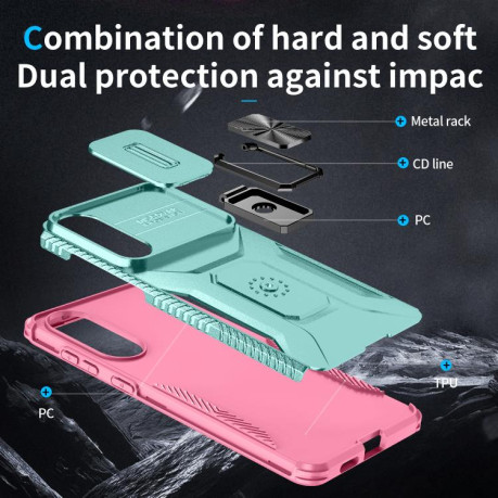 Противоударный чехол Sliding Camshield для Samsung Galaxy S25 Edge 5G - Pink + Grey Green