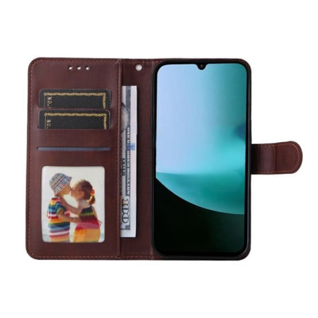 Чехол-книжка ENKAY- кошелёк c фактурой calf + стекло на Xiaomi Redmi 15C 5G / 4G EU 173.1mm - коричневый